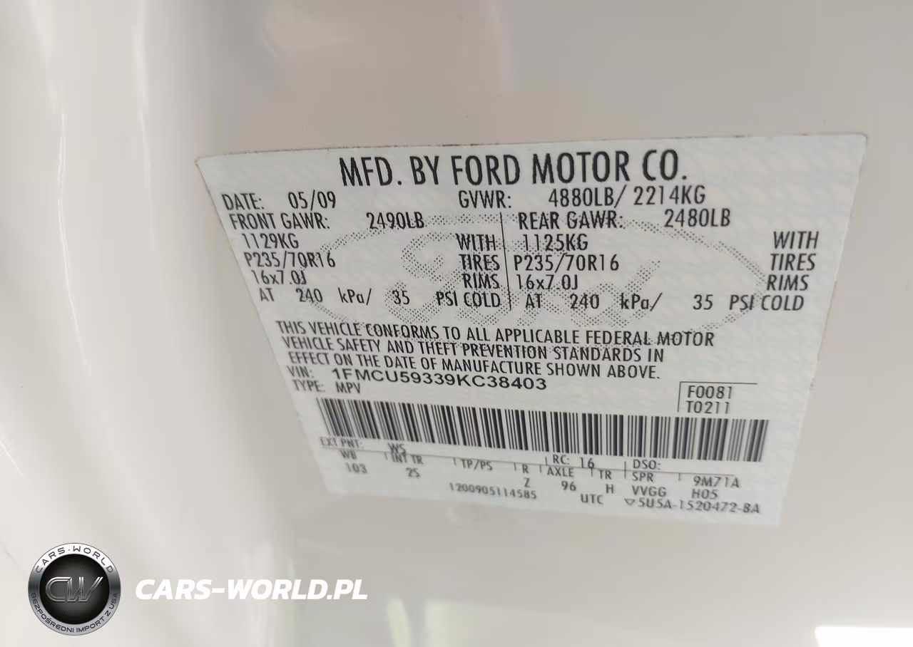 2009 Ford Escape Hybrid Limited VIN:1FMCU59339KC38403 - 9