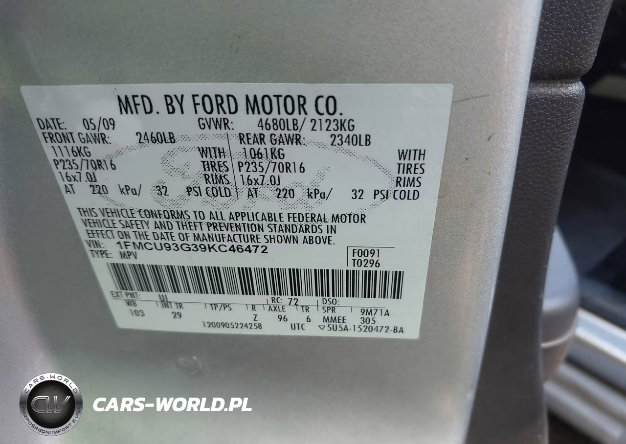 2009 Ford Escape Xlt VIN:1FMCU93G39KC46472 - 9