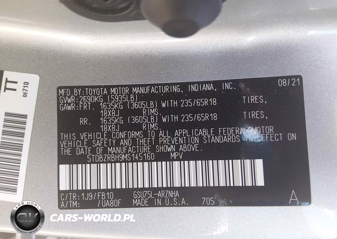 2021 Toyota Highlander Le VIN:5TDBZRBH9MS145160 - 9