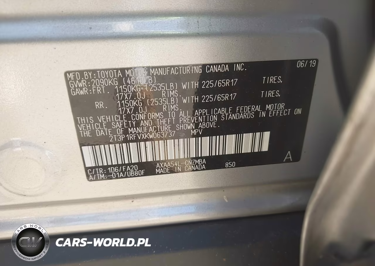 2019 Toyota Rav4 Xle VIN:2T3P1RFVXKW063737 - 9