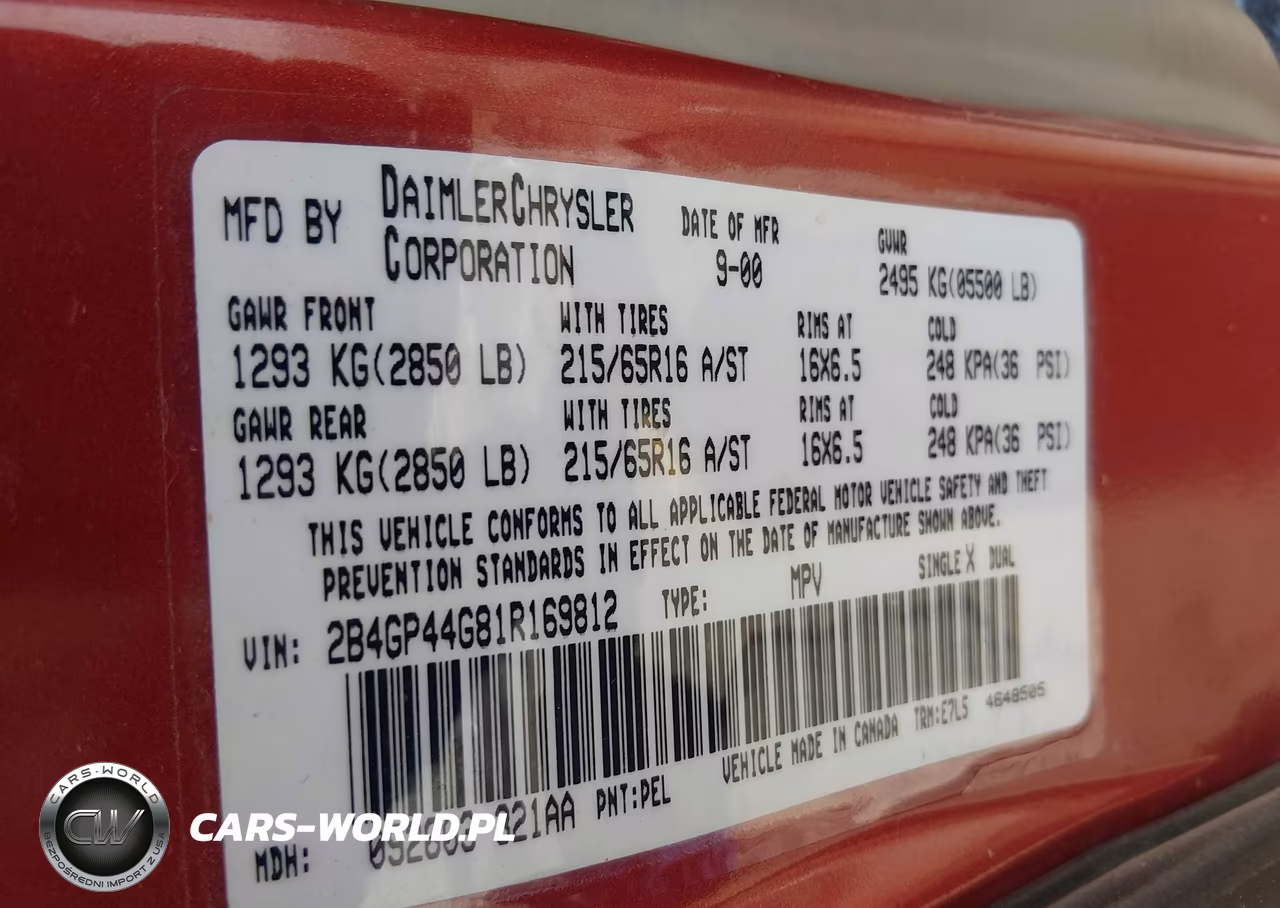 2001 Dodge Grand Caravan Sport VIN:2B4GP44G81R169812 - 9