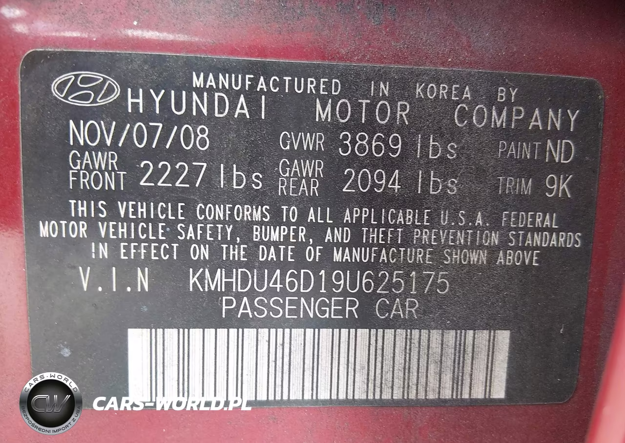 2009 Hyundai Elantra Gls VIN:KMHDU46D19U625175 - 9
