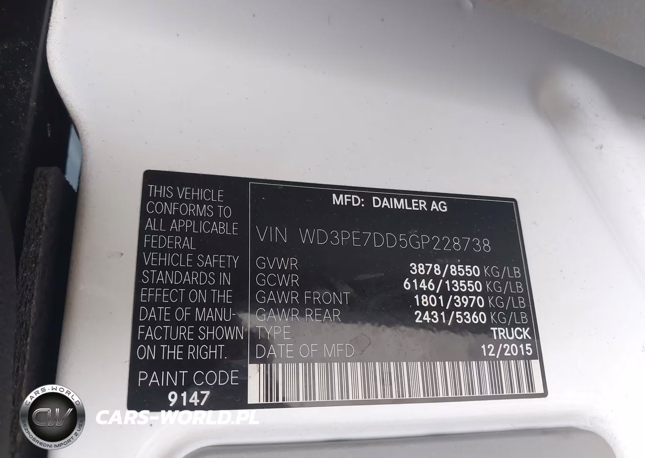 2016 Mercedes-Benz Sprinter 2500 Normal Roof VIN:WD3PE7DD5GP228738 - 9