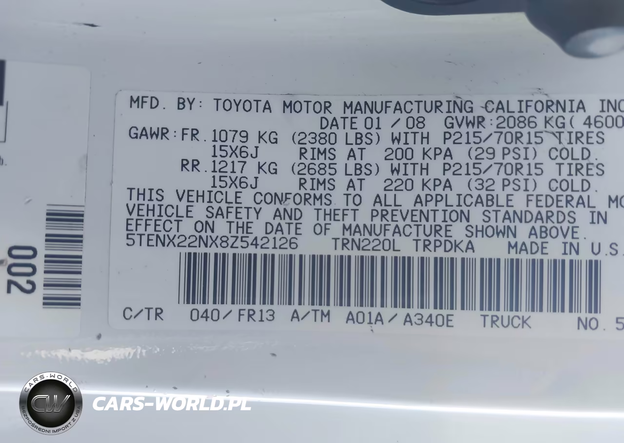 2008 Toyota Tacoma VIN:5TENX22NX8Z542126 - 9