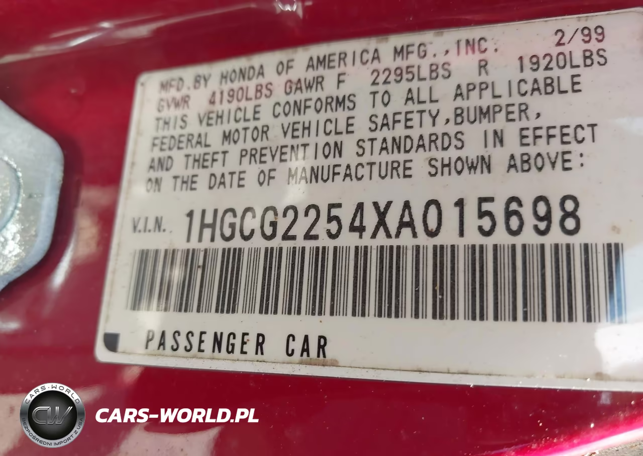 1999 Honda Accord Ex V6 VIN:1HGCG2254XA015698 - 9