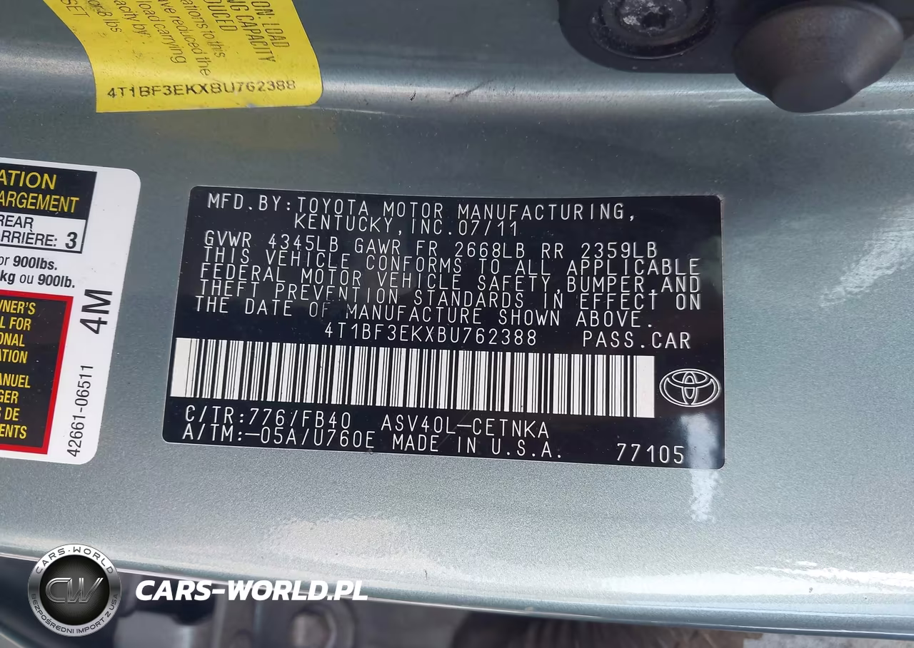 2011 Toyota Camry Le VIN:4T1BF3EKXBU762388 - 9