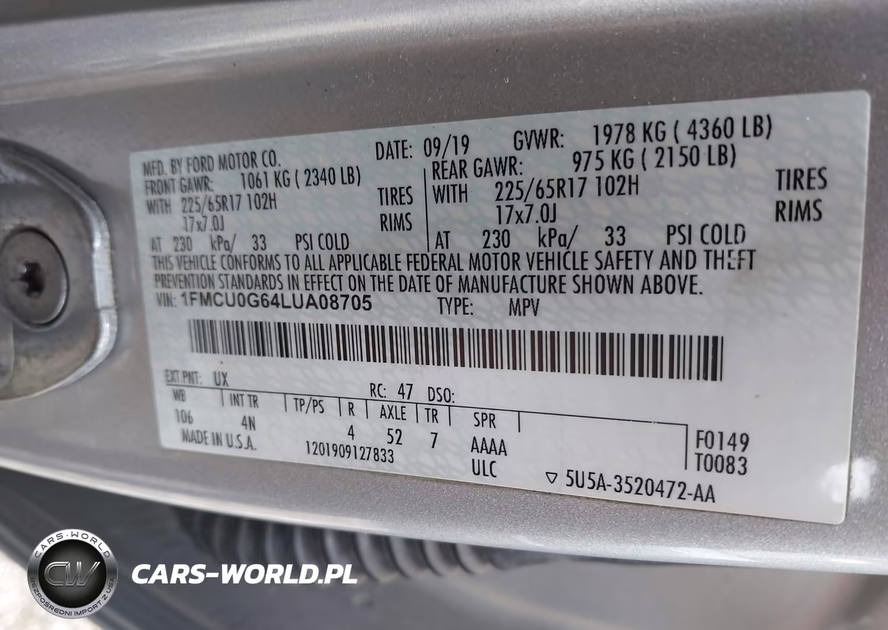 2020 Ford Escape Se VIN:1FMCU0G64LUA08705 - 9