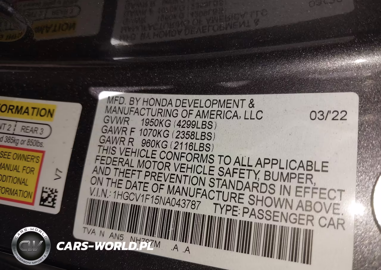2022 Honda Accord Lx VIN:1HGCV1F15NA043787 - 9