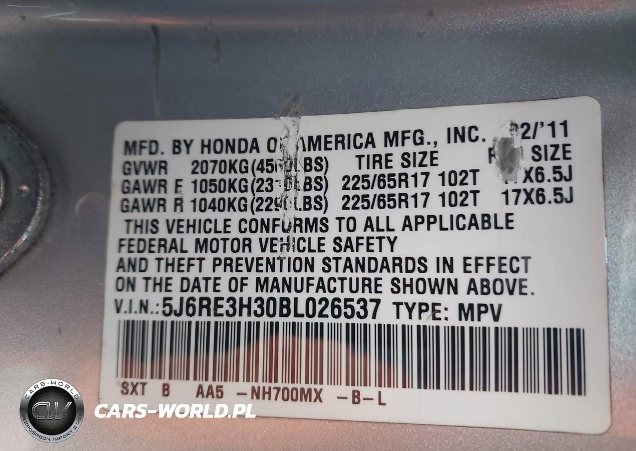 HONDA CR-V VIN:5J6RE3H30BL026537 - 9