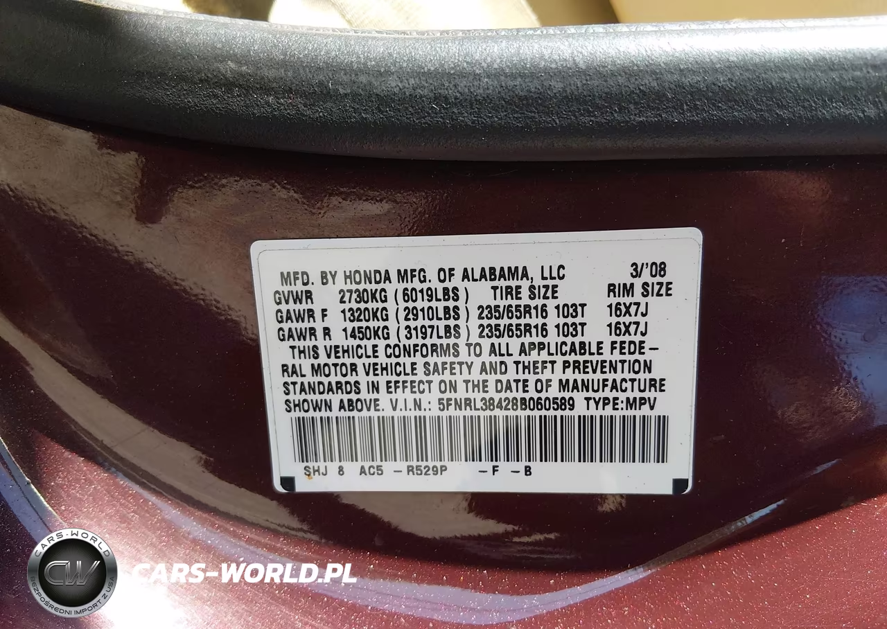 2008 Honda Odyssey Ex VIN:5FNRL38428B060589 - 9