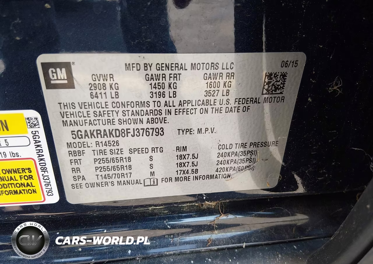 2015 Buick Enclave Convenience VIN:5GAKRAKD8FJ376793 - 9