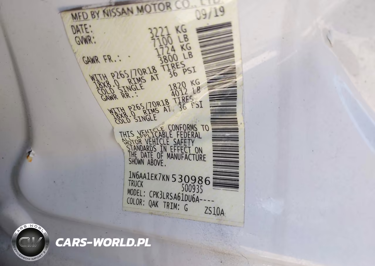 2019 Nissan Titan S VIN:1N6AA1EK7KN530986 - 9