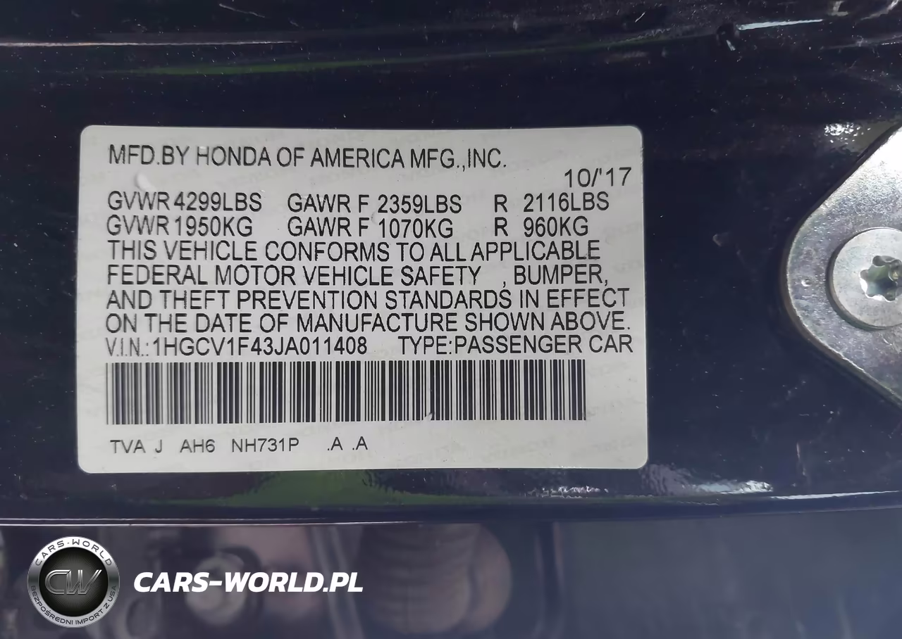 2018 Honda Accord Ex VIN:1HGCV1F43JA011408 - 9