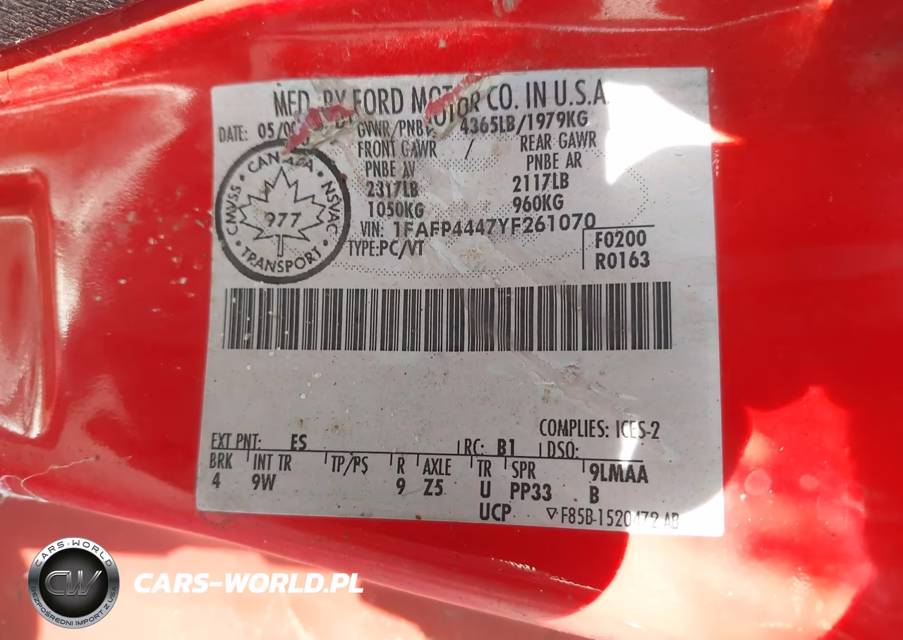 2000 Ford Mustang VIN:1FAFP4447YF261070 - 9