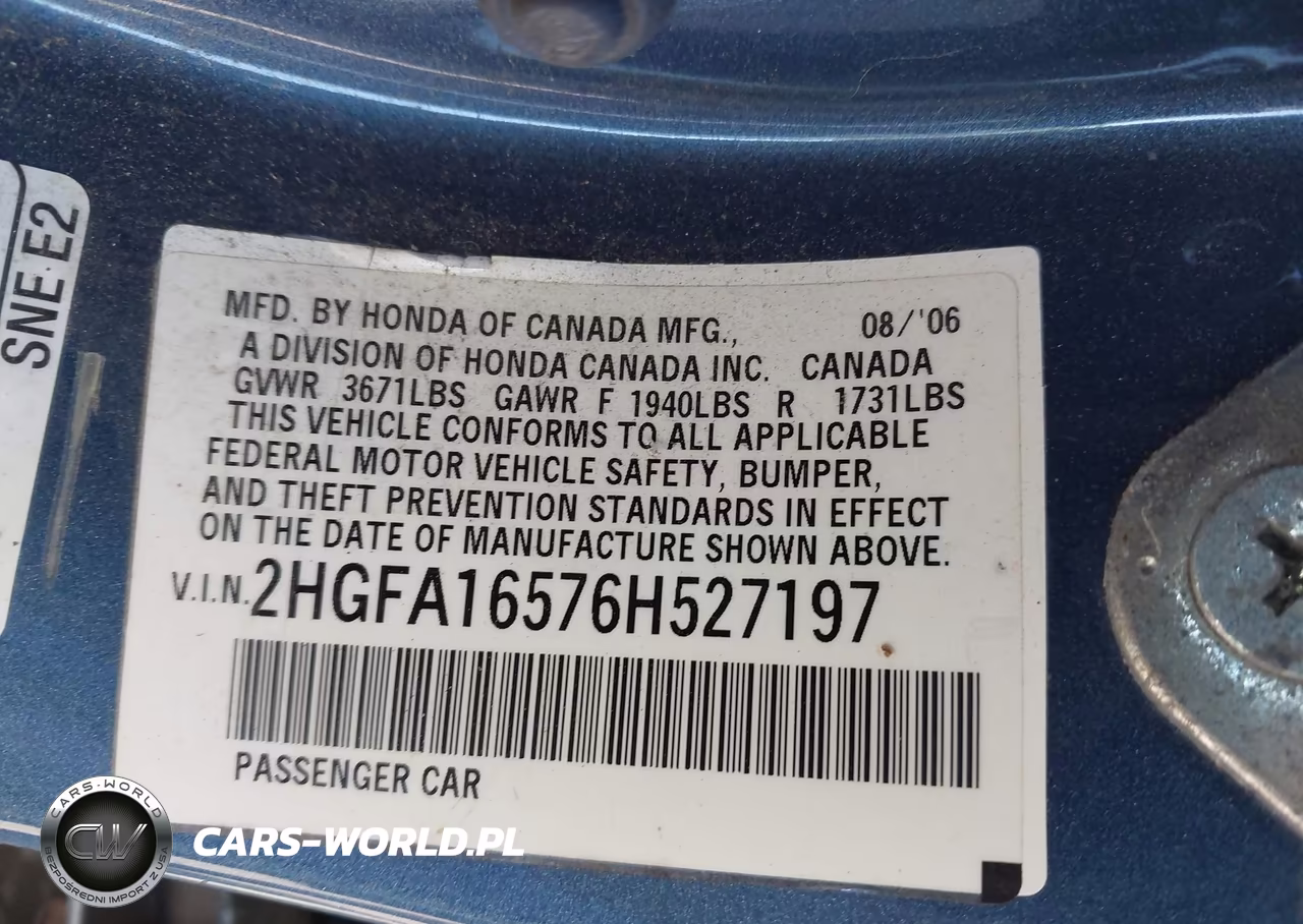 2006 Honda Civic Lx VIN:2HGFA16576H527197 - 9