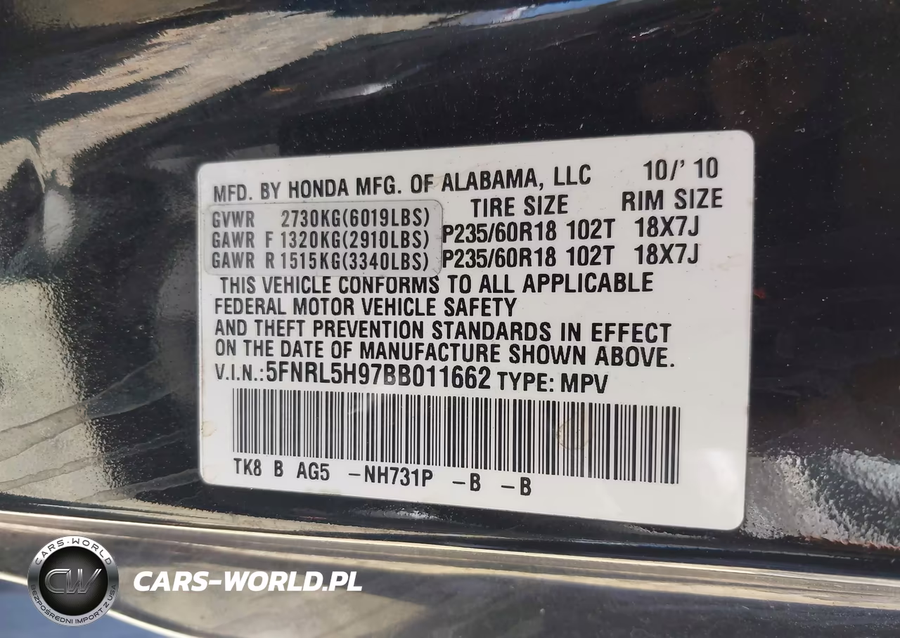 2011 Honda Odyssey Touring-Touring Elite VIN:5FNRL5H97BB011662 - 9