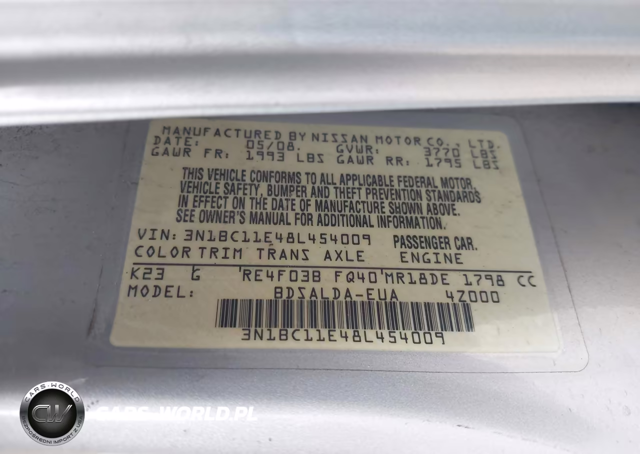 2008 Nissan Versa 1.8 S VIN:3N1BC11E48L454009 - 9