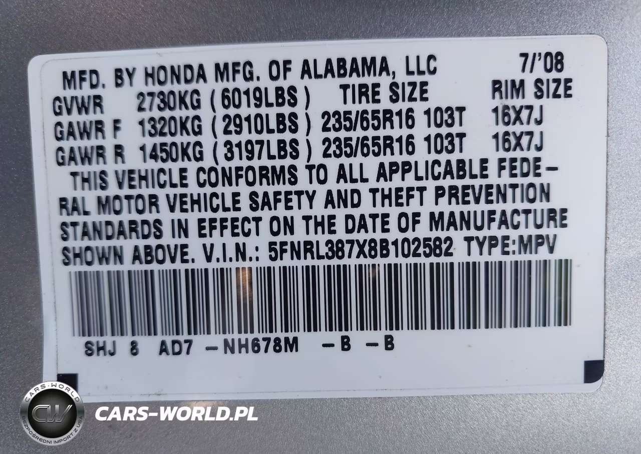 2008 Honda Odyssey Ex-L VIN:5FNRL387X8B102582 - 9