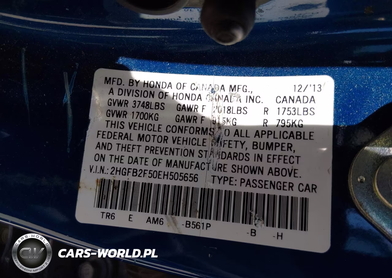 2014 Honda Civic Lx VIN:2HGFB2F50EH505656 - 9