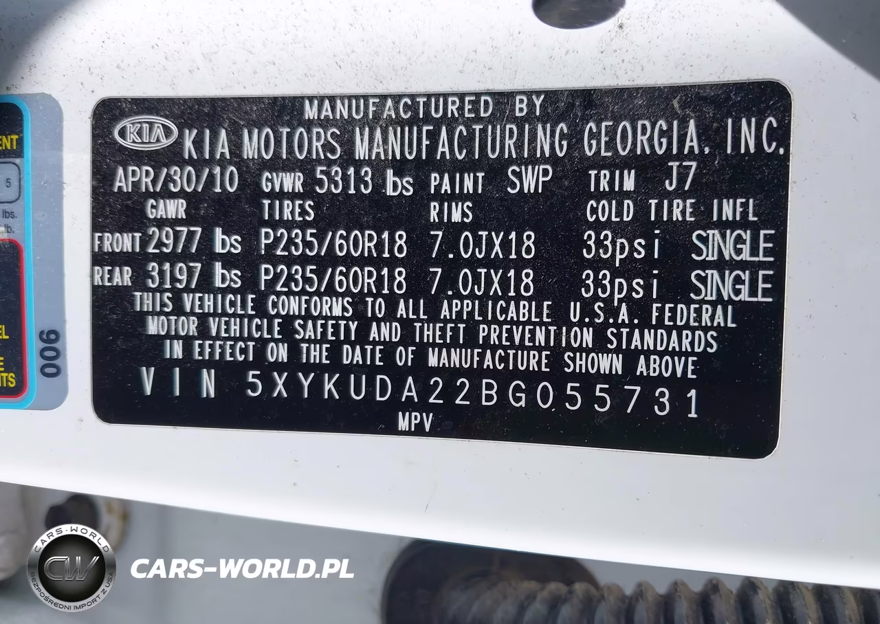 2011 Kia Sorento Ex V6 VIN:5XYKUDA22BG055731 - 9