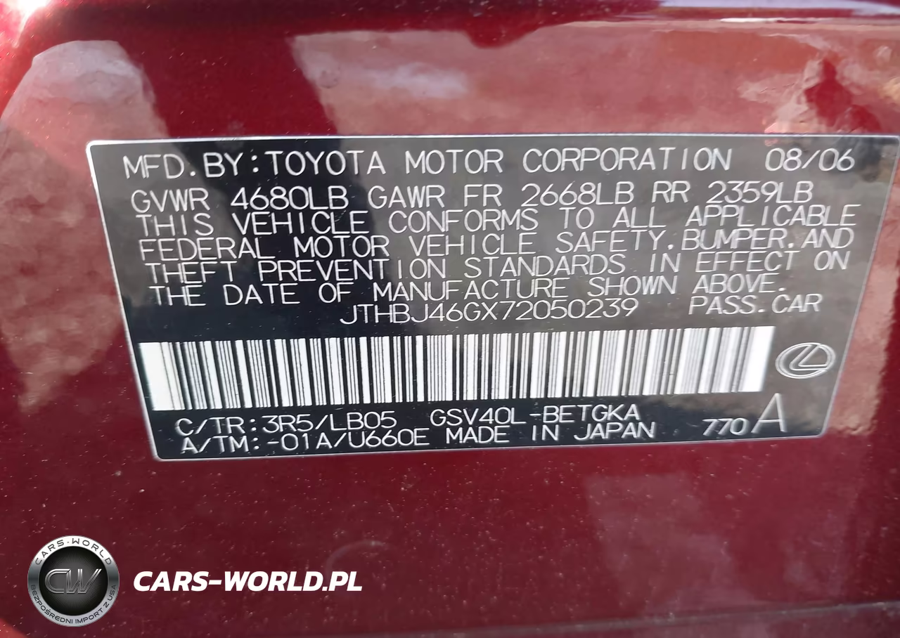 2007 Lexus Es 350 VIN:JTHBJ46GX72050239 - 9