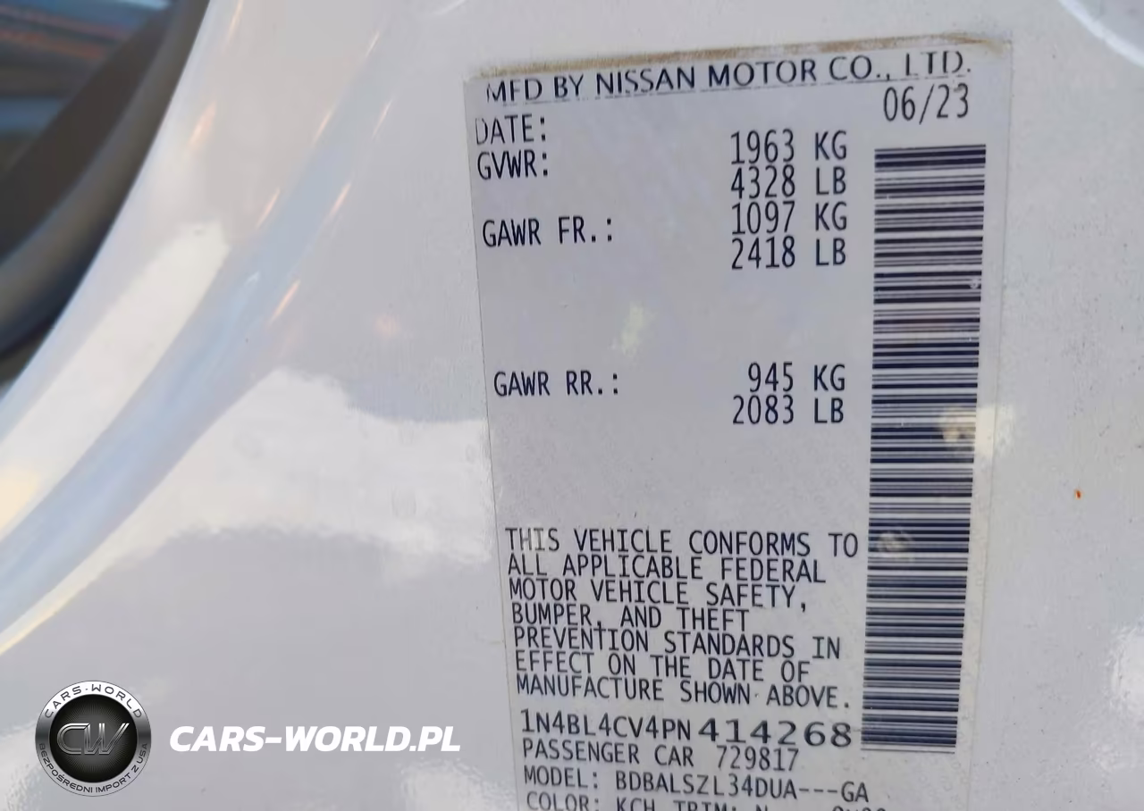 2023 Nissan Altima Sr Fwd VIN:1N4BL4CV4PN414268 - 9