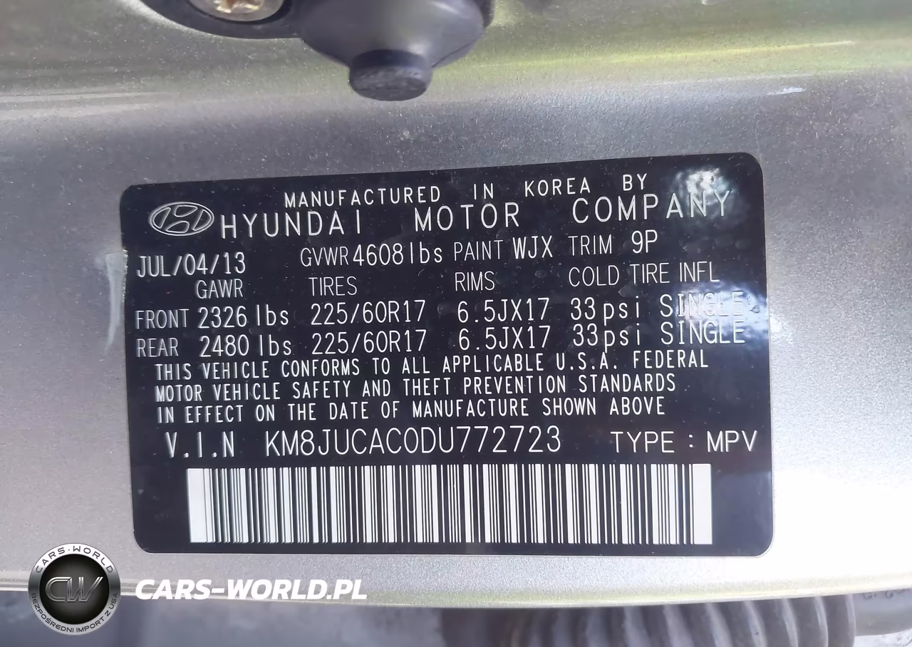 2013 Hyundai Tucson Gls VIN:KM8JUCAC0DU772723 - 9