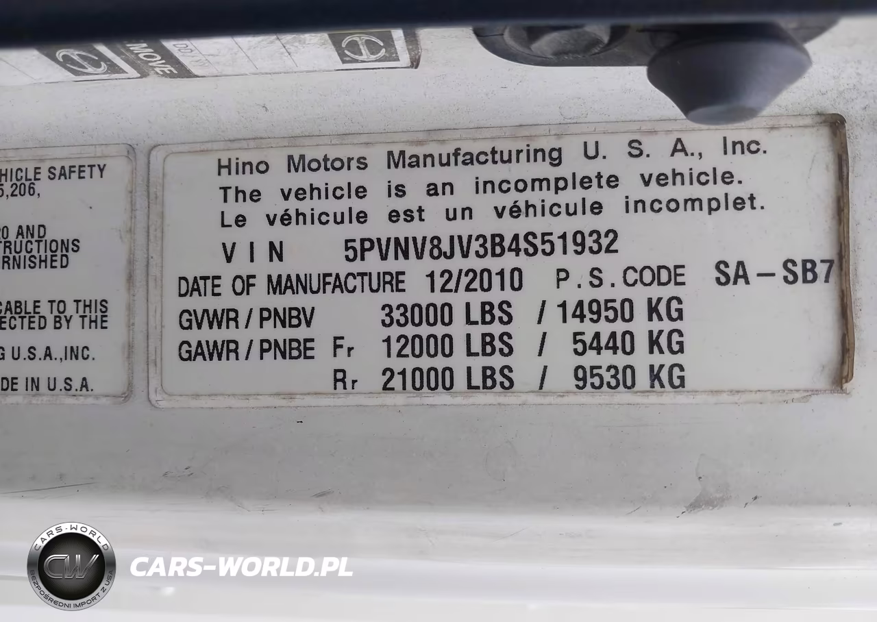 2011 Hino Hino 338 VIN:5PVNV8JV3B4S51932 - 8