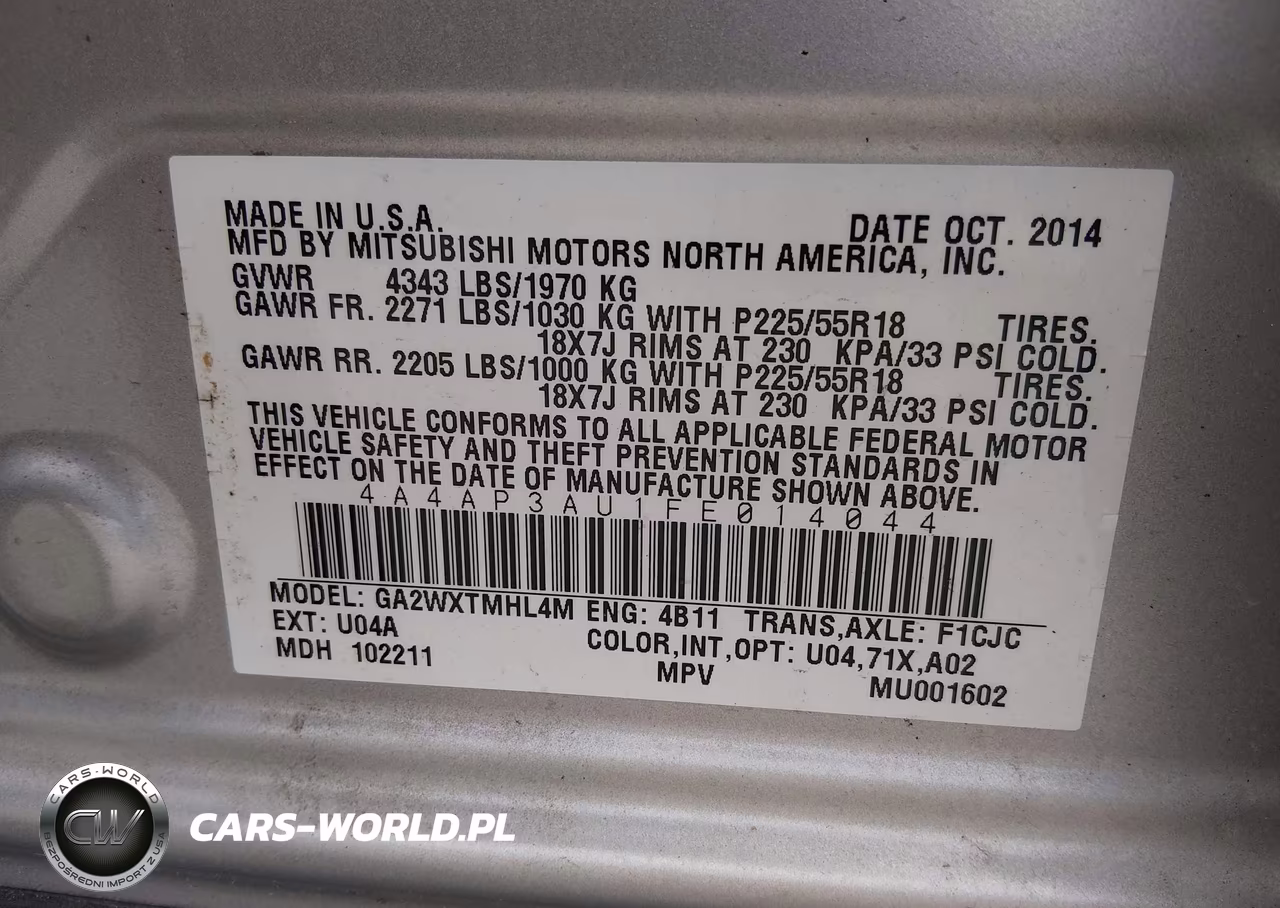 2015 Mitsubishi Outlander Sport Es VIN:4A4AP3AU1FE014044 - 9