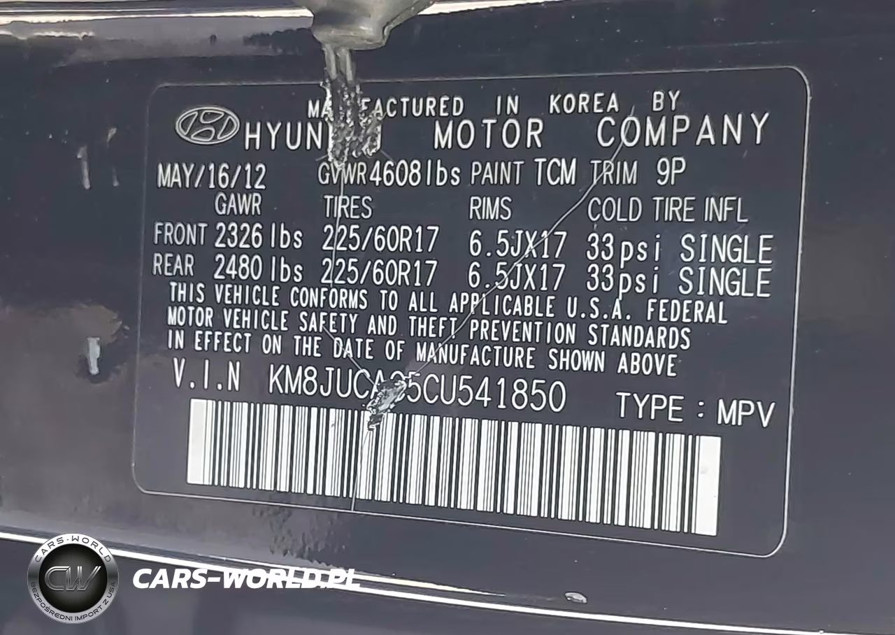 2012 Hyundai Tucson Gls VIN:KM8JUCAC5CU541850 - 9