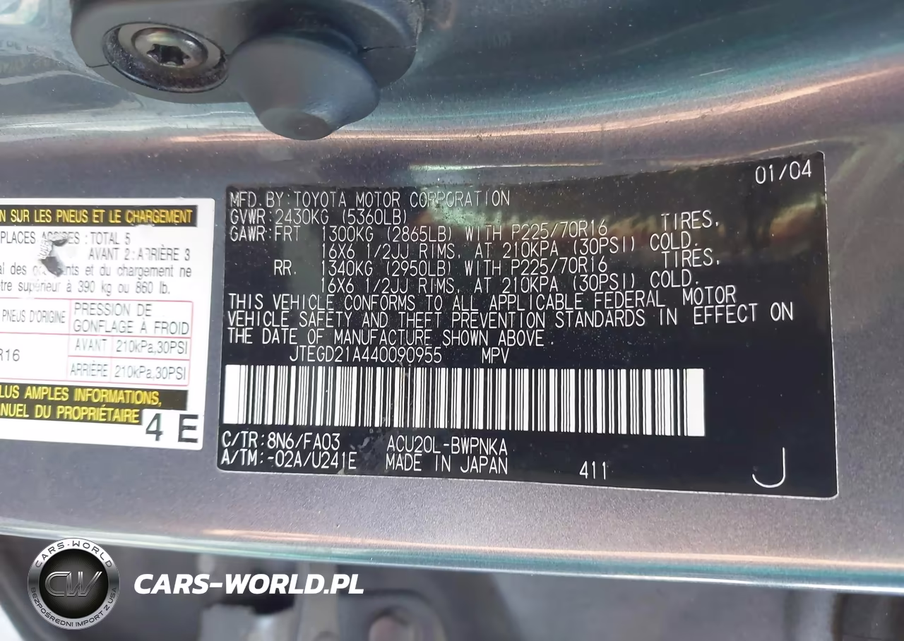 2004 Toyota Highlander VIN:JTEGD21A440090955 - 9