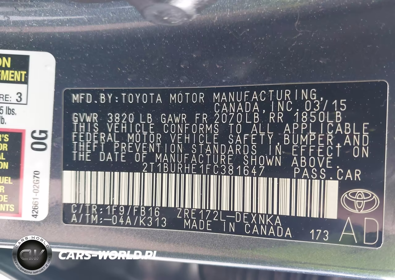 2015 Toyota Corolla Le Plus VIN:2T1BURHE1FC381647 - 9