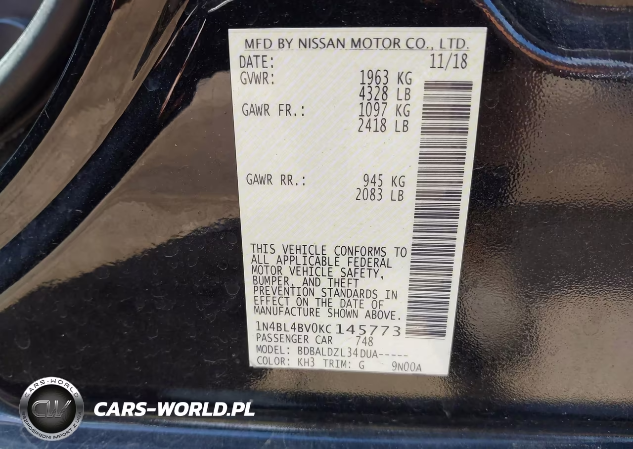 2019 Nissan Altima 2.5 S VIN:1N4BL4BV0KC145773 - 9
