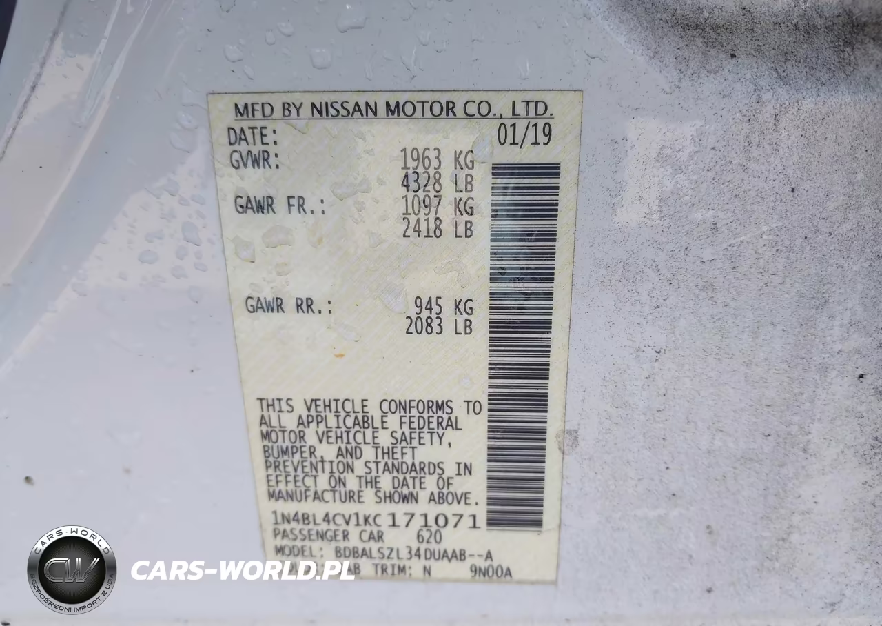 2019 Nissan Altima 2.5 Sr VIN:1N4BL4CV1KC171071 - 9