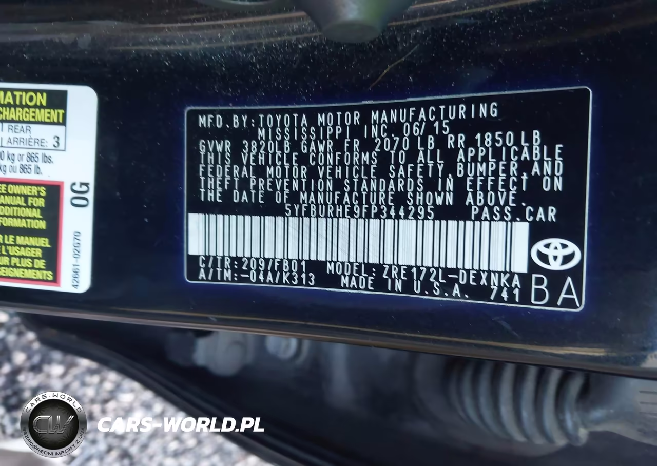 2015 Toyota Corolla Le VIN:5YFBURHE9FP344295 - 9