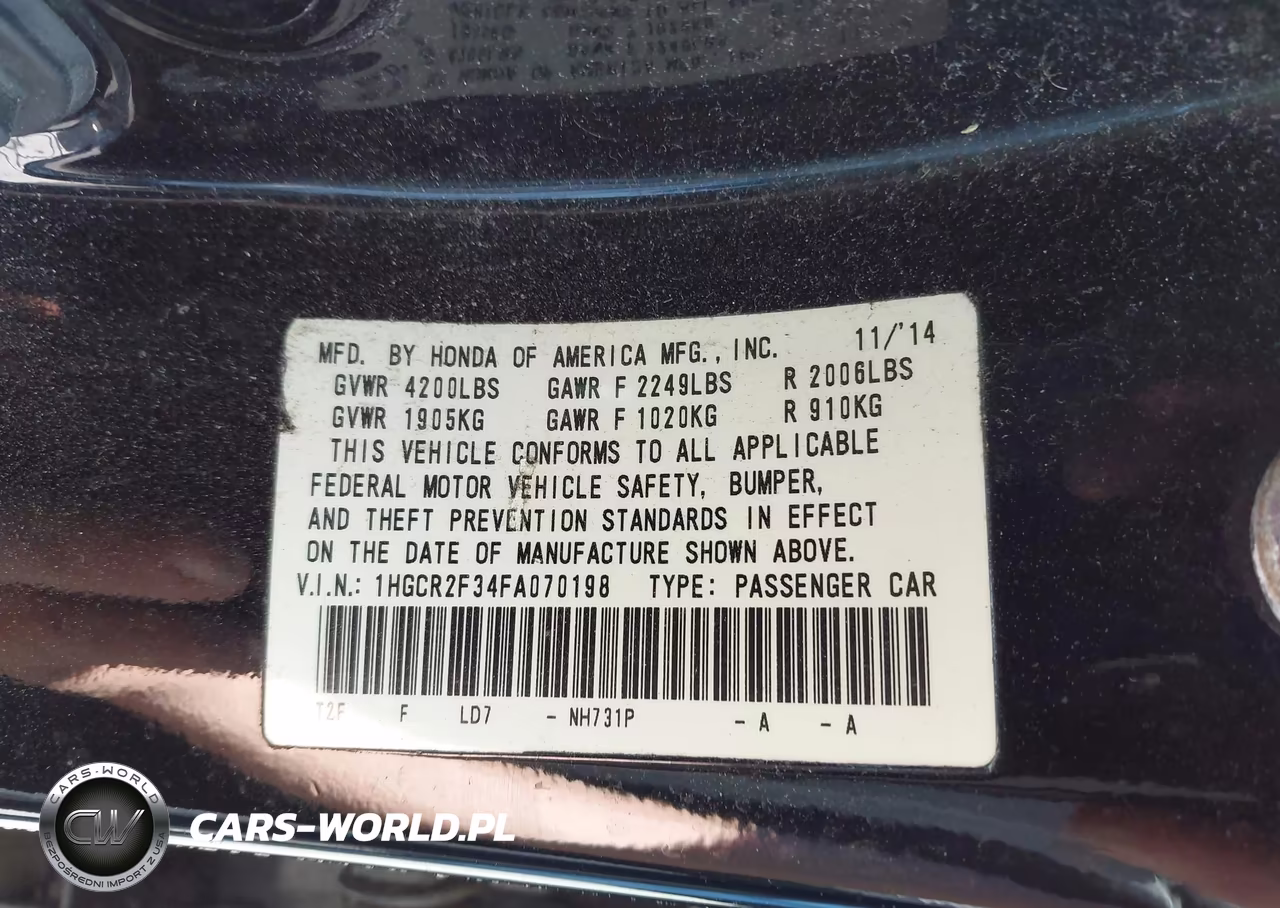 2015 Honda Accord Lx VIN:1HGCR2F34FA070198 - 9