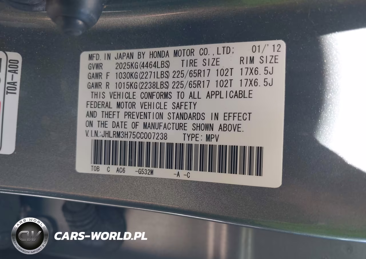 2012 Honda Cr-V Ex-L VIN:JHLRM3H75CC007238 - 9