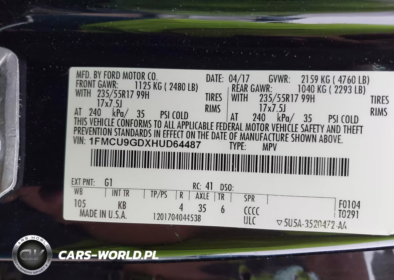 2017 Ford Escape Se VIN:1FMCU9GDXHUD64487 - 9