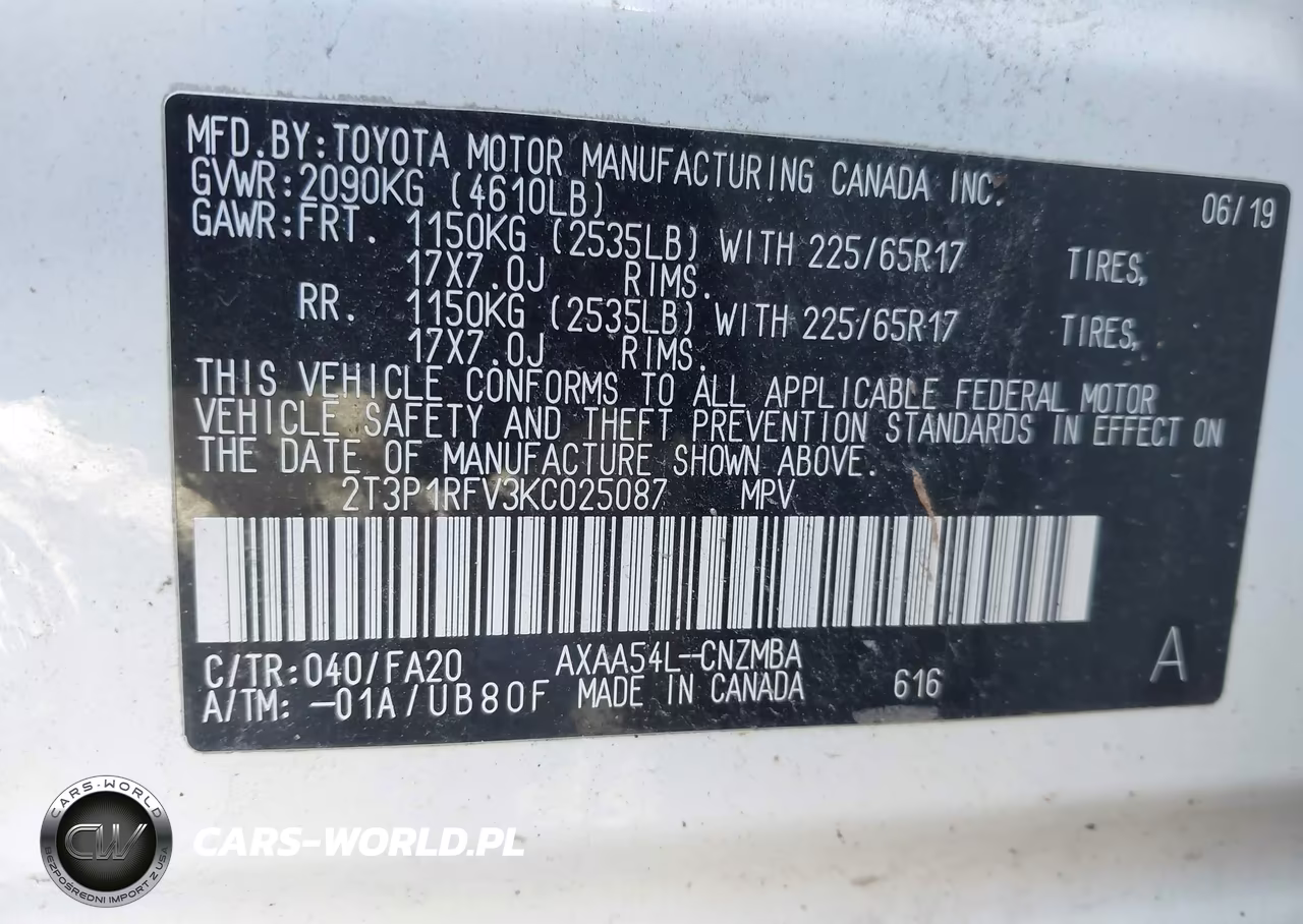 2019 Toyota Rav4 Xle VIN:2T3P1RFV3KC025087 - 9