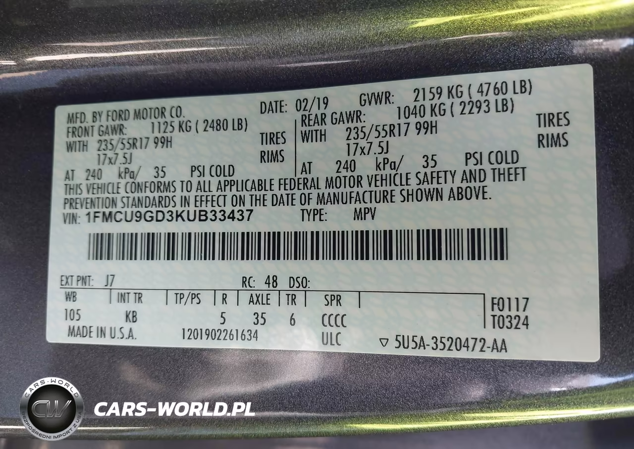 2019 Ford Escape Se VIN:1FMCU9GD3KUB33437 - 9