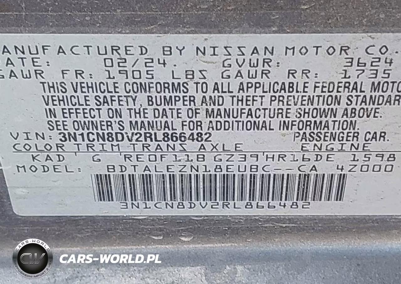 2024 Nissan Versa 1.6 S VIN:3N1CN8DV2RL866482 - 9