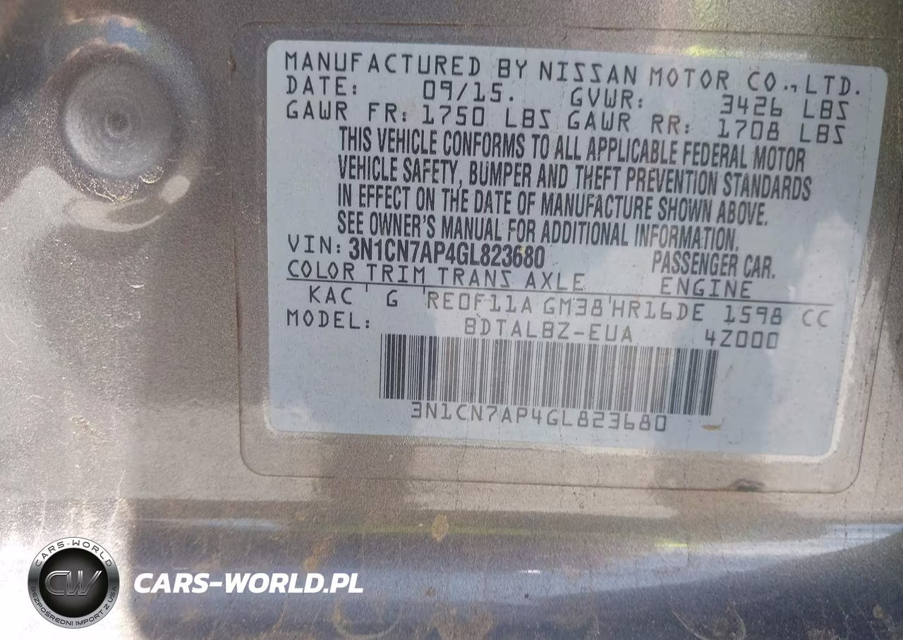 2016 Nissan Versa 1.6 S-1.6 S+-1.6 Sl-1.6 Sv VIN:3N1CN7AP4GL823680 - 9