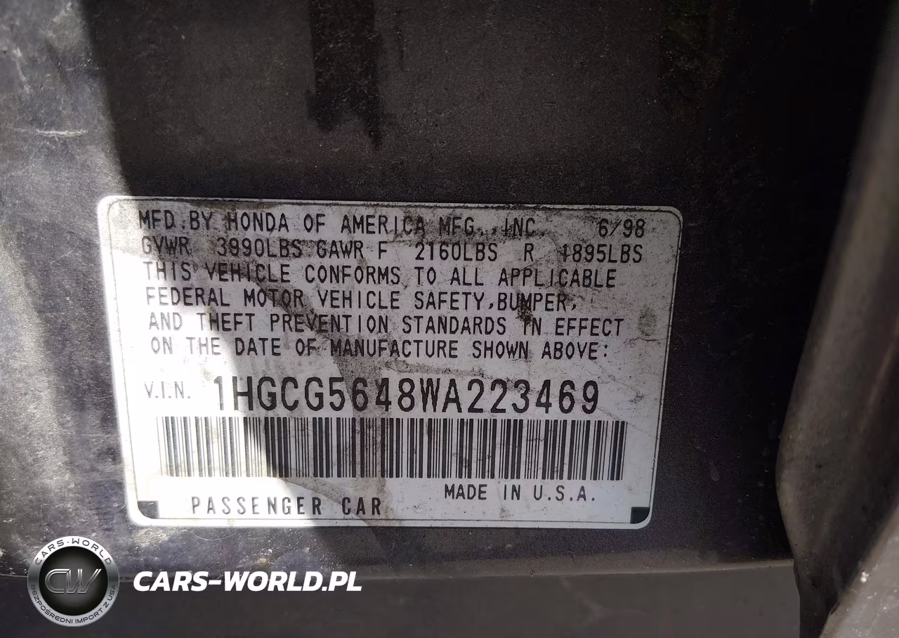 1998 Honda Accord Lx VIN:1HGCG5648WA223469 - 9
