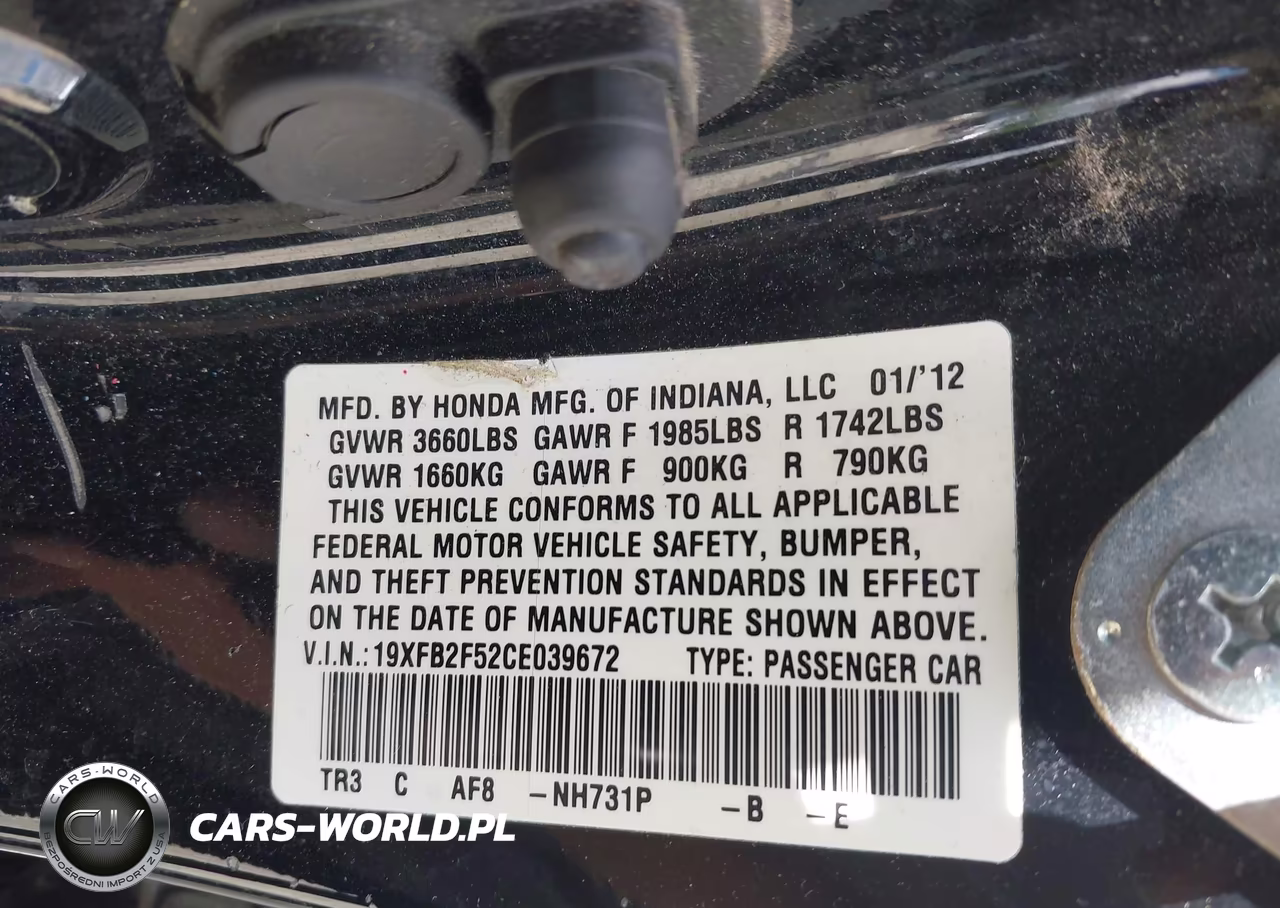 2012 Honda Civic Lx VIN:19XFB2F52CE039672 - 9