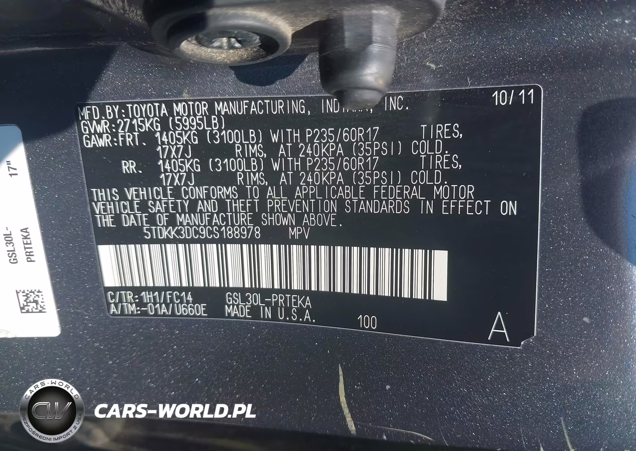 2012 Toyota Sienna Le V6 8 Passenger VIN:5TDKK3DC9CS188978 - 9