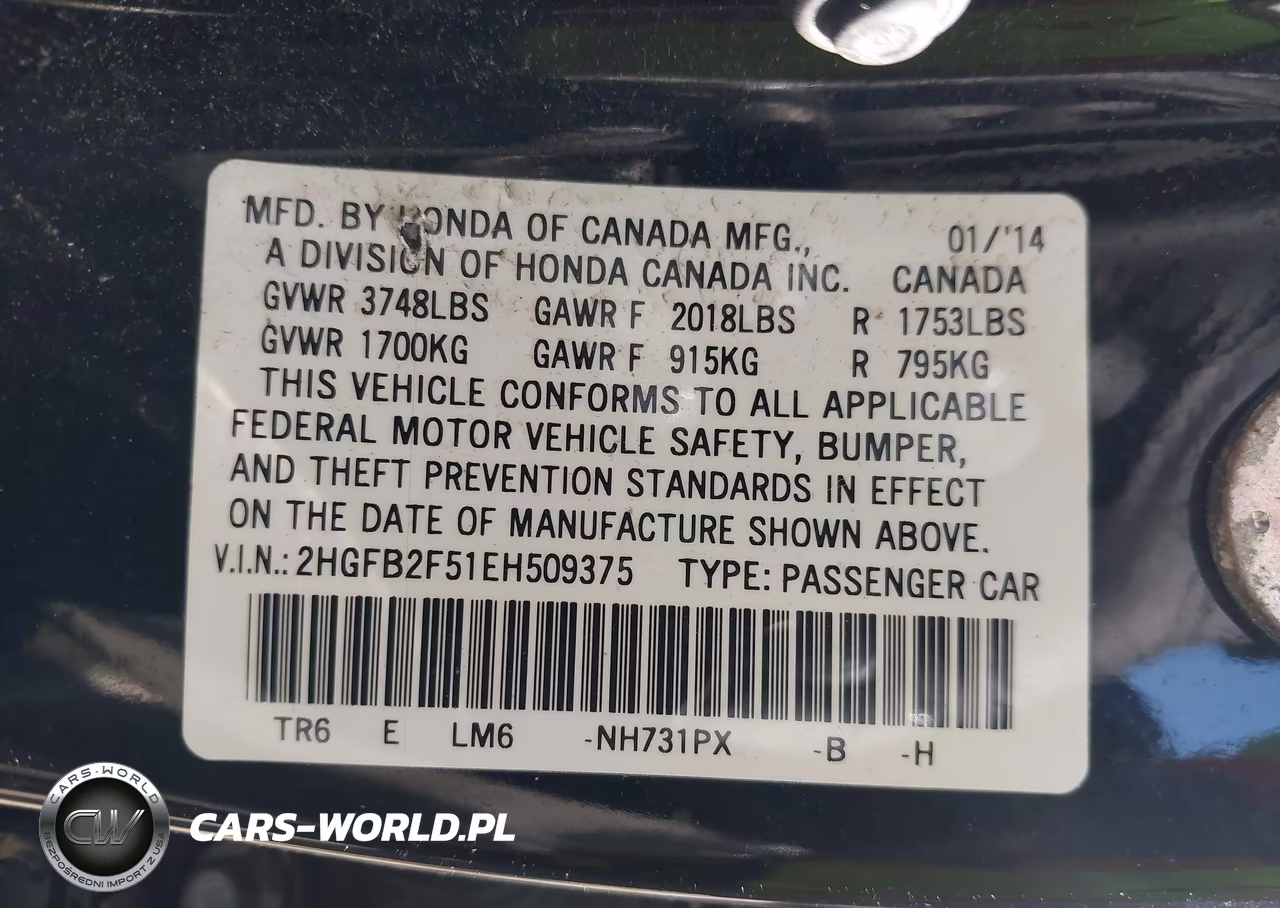 2014 Honda Civic Lx VIN:2HGFB2F51EH509375 - 9
