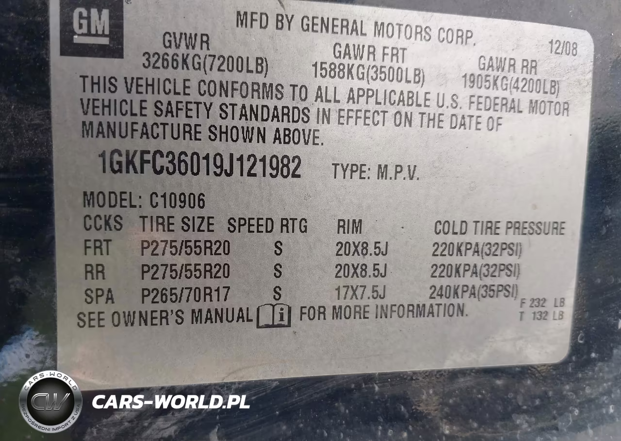 2009 GMC Yukon Xl Slt W-4Sb VIN:1GKFC36019J121982 - 9