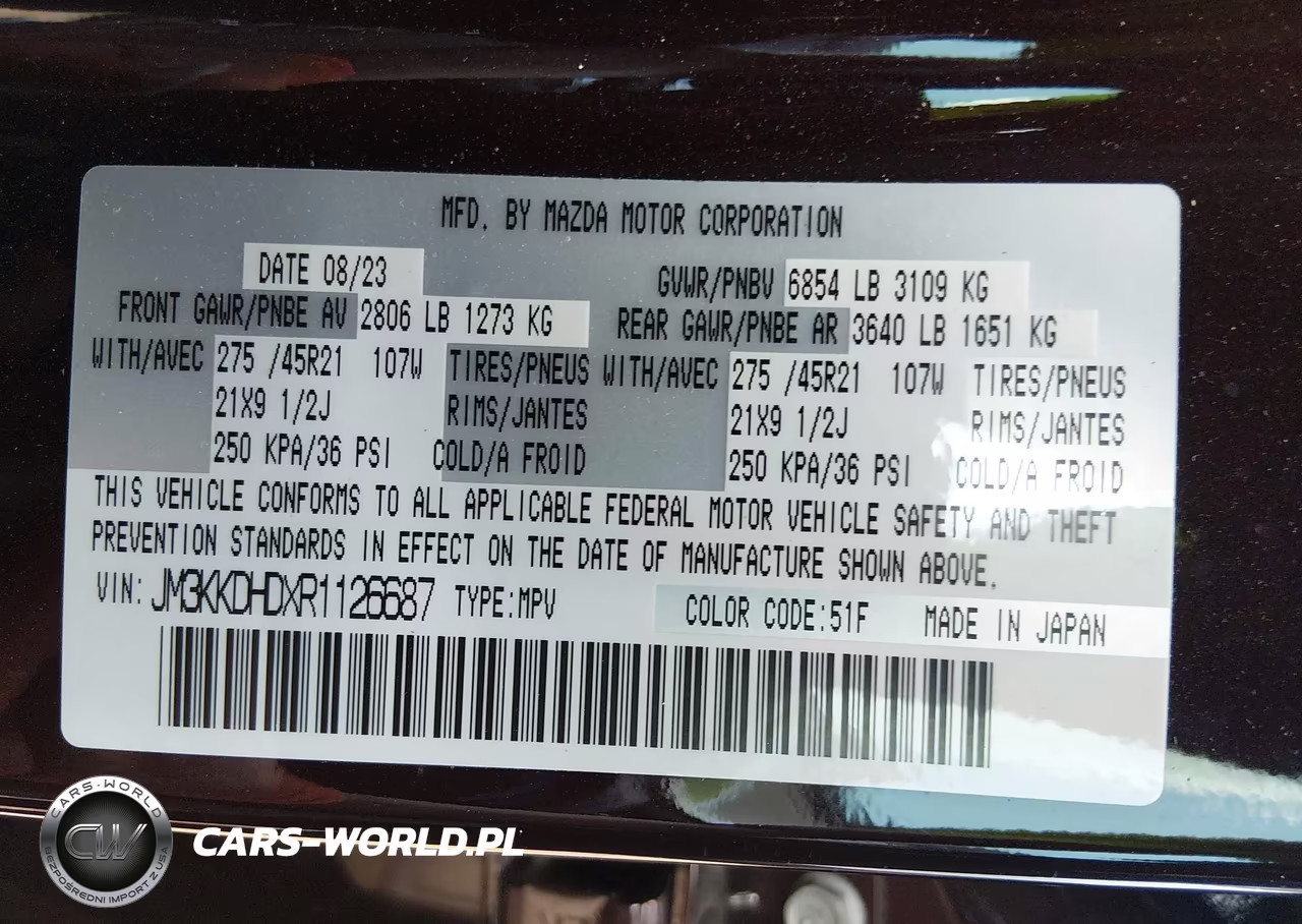 2024 Mazda Cx-90 3.3 Turbo Premium VIN:JM3KKDHDXR1126687 - 9