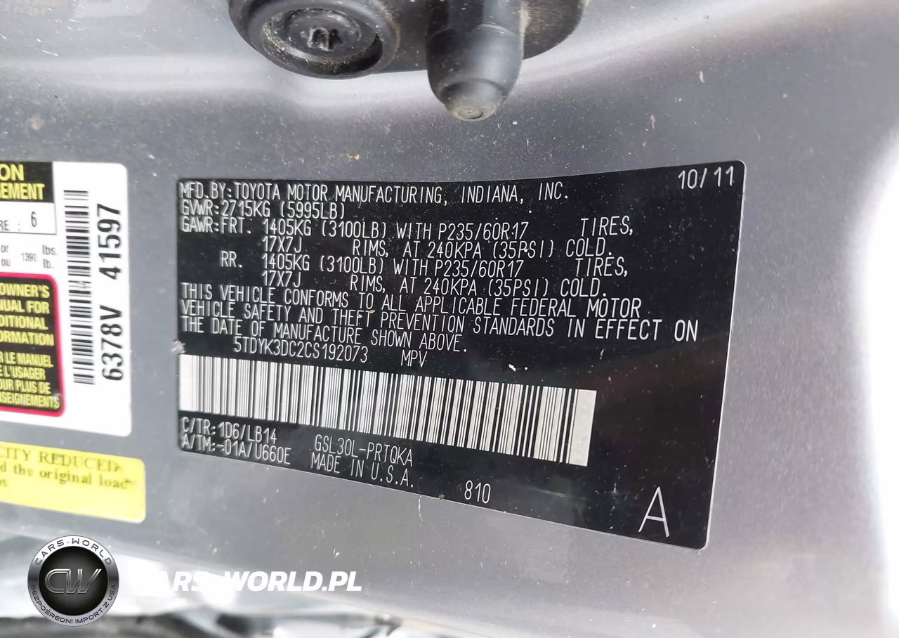 2012 Toyota Sienna Xle V6 8 Passenger VIN:5TDYK3DC2CS192073 - 9