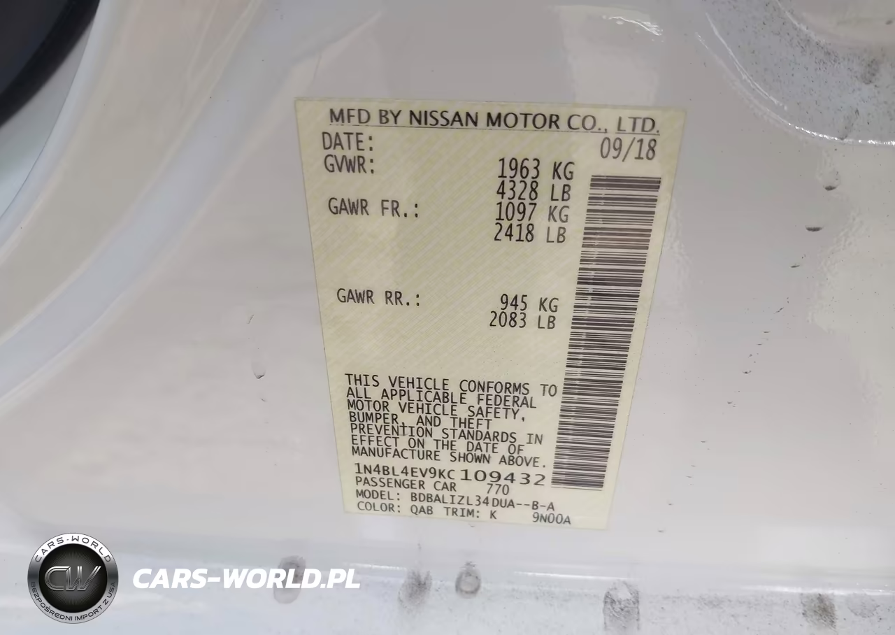 2019 Nissan Altima 2.5 Sl VIN:1N4BL4EV9KC109432 - 9